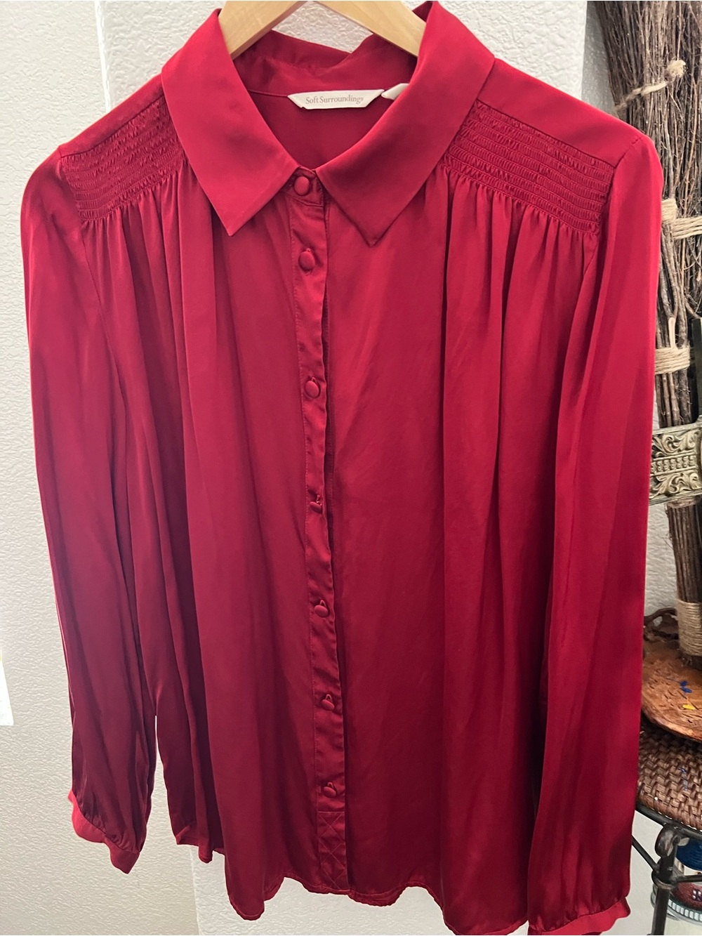 Silk Women's Red Button-Front Blouse